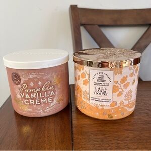 Bath & Body Works Candles Pumpkin Vanilla Creme & Fall Farm House